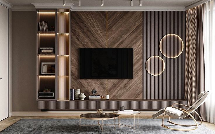TV wall unit with crystal charcoal board decoration — view 1
